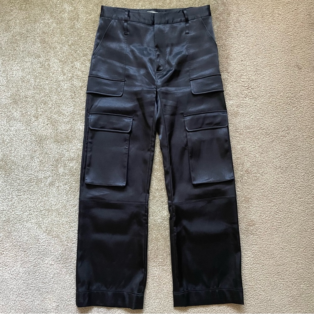Frame Black Satin Straight Cargo Pants